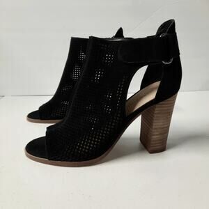 Marc Fisher Deztin Chunky Heel Suede Shoes Women's 6M Black Open Toe Sandals